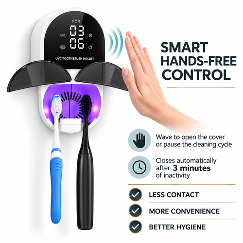 Wall-mounted UV-C toothbrush sanitizer